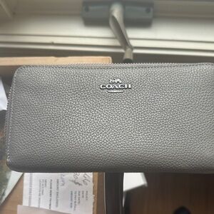 Coach Pebbled Gray Leather Zip Wallet